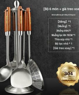 Trọn bộ inox 304 cán gỗ từ 3 đến 6 món, thêm lựa chọn giá treo xoay