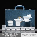 Bộ trà sứ trắng hiệu ứng ngọc họa tiết Thủy Mặc Giang Sơn