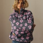 Áo hoodie nỉ lông họa tiết hoa nữ