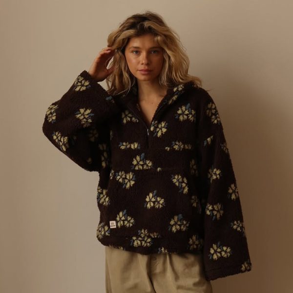 Áo hoodie nỉ lông họa tiết hoa nữ