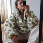 Áo hoodie nỉ lông họa tiết hoa nữ