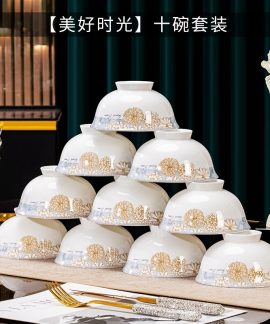 Bộ 10 bát cơm gốm sứ 4,5 inch, nhiều họa tiết