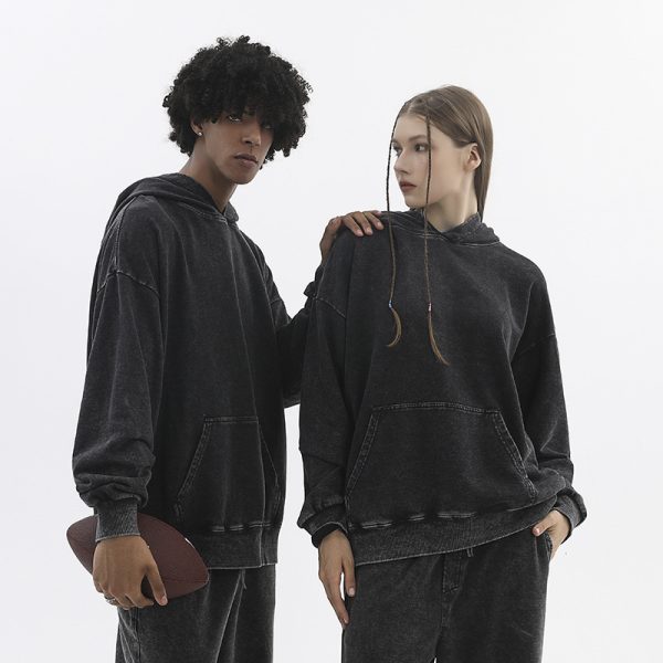 Áo hoodie nam 350 g cotton hiệu ứng vintage