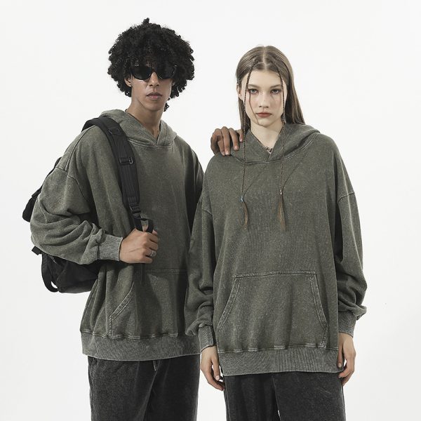 Áo hoodie nam 350 g cotton hiệu ứng vintage