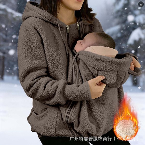 Áo hoodie khóa kéo lót lông cừu giả nữ