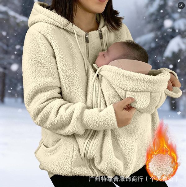 Áo hoodie khóa kéo lót lông cừu giả nữ