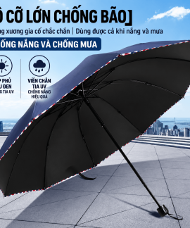 Ô gấp chống nắng chống mưa 8/10 nan cỡ lớn – phủ keo đen, dùng 2 người