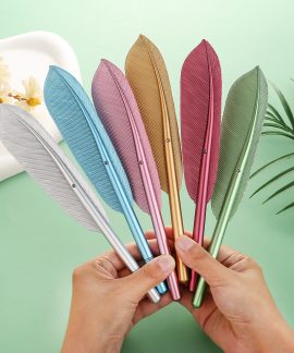 Bút Gel Hình Lông Vũ Kim Loại Mini, Ngòi Kim 0.5mm Mực Đen, Nhiều Màu, Dùng Học Sinh, Văn Phòng, Làm Quà Tặng