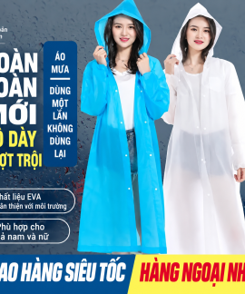 Áo mưa EVA dáng dài có mũ cho người lớn và trẻ em – nhiều màu, nhiều độ dày