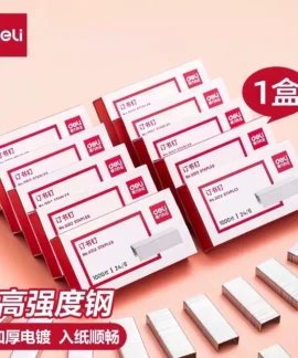 Ghim bấm Deli 0012 24/6 – hộp 1000 ghim, 9 mẫu