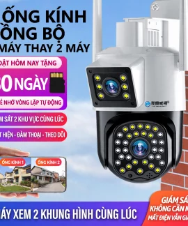 Camera giám sát ngoài trời 2 ống kính xoay 360 độ wifi 4G theo dõi thông minh