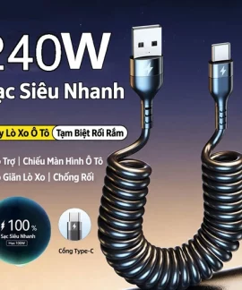 Cáp Sạc Lò Xo Co Giãn 240W Dùng Trên Ô Tô Chống Rối