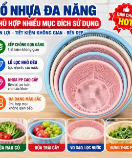 Rổ nhựa lỗ rửa rau củ 2 màu 5 cỡ cho nhà bếp
