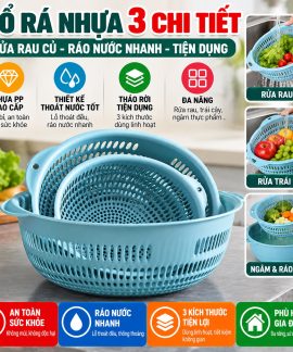 Bộ 3 rổ rá nhựa rửa rau củ 4 màu 3 cỡ nhà bếp
