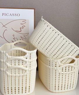 Giỏ đan nhựa PP có quai 5 màu đựng đồ tiện lợi