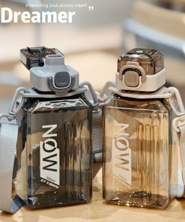 Bình nước vuông thể thao có dây đeo 500-750ml 23 màu