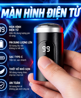 Máy cạo râu điện mini cho nam – màn hình LED, cạo khô ướt, sạc nhanh 1 giờ