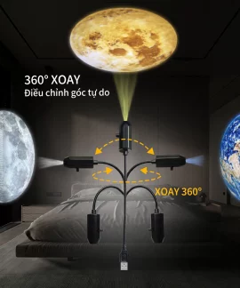 Đèn Ngủ Chiếu Mặt Trăng - Xoay 360 Độ, Ánh Sáng Dịu Cho Bé Và Phòng Ngủ