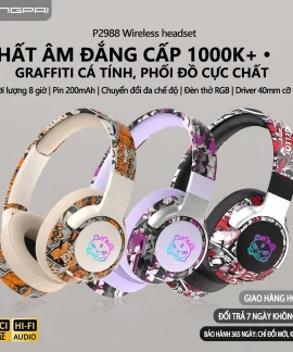 Tai nghe Bluetooth 5.4 chụp tai họa tiết graffiti đèn LED âm thanh 3D