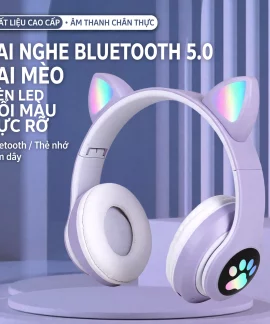 Tai nghe Bluetooth 5.0 chụp tai tai mèo đèn LED đổi màu STN-28