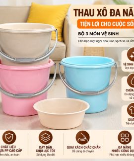 Xô nhựa PP có nắp dung tích lớn kèm chậu và gáo múc nước